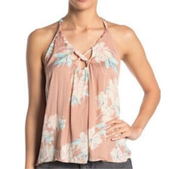 Free People Line Up Halter Cami Top Womens Floral Crisscross Front Sz S - Picture 2 of 9